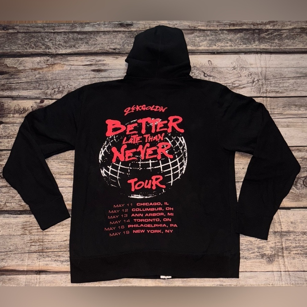 24kGoldn Better Late Than Never Tour Zip Up Hoodie Black Mens Size Large NEW